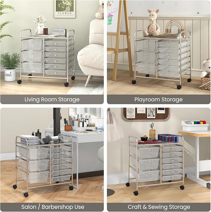 Giantex 9 Drawers Rolling Cart, Classroom Organizers, Storage Cart with Wheels, for Teacher Office Home School Supplies Tool Craft Art Paper, Clear - Image 9