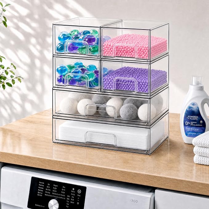 Clear Stackable Storage Drawers, Acrylic Bathroom Makeup Organizer, Plastic Bins for Art Tool & Sketch, Sturdy and Durable Containers for Countertop, Cabinet, Vanity, Pantry Organization - Image 8