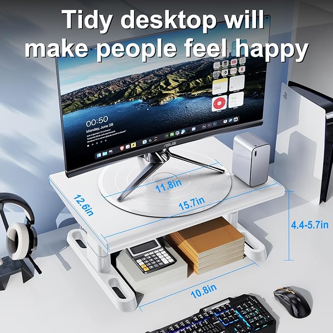 Monitor Stand Riser for Desk,360°Rotation Freely Height Adjustable by Knob,4.4-5.8 Inches,Ergonomic Monitor Stand Mount, Desktop Monitor Stands Riser for Computer,Laptop,Printer,Tv,White - Image 5