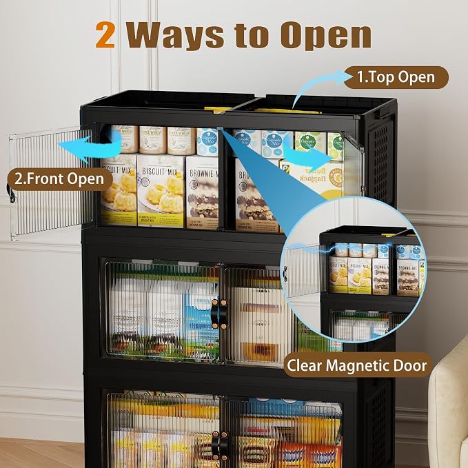 SAILUN 579Qt Stackable Storage Bins,Storage Cabinet with a Lid,3 Pack Black | Stackable Storage Drawers with Lids,33.5" W x 19" D x 53" H,Featuring open-front Access for Clothes and Closet Storage - Image 3