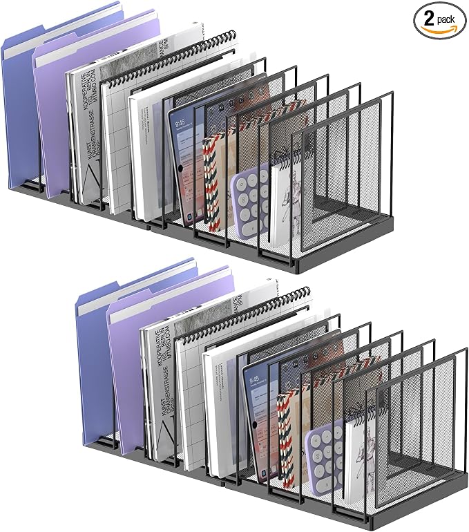 9-Section Desk File Organizer, Vertical File Holder, Mesh Desktop File Folder Metal File Organizer Stand for Office Home Classroom, Black, 2 Pack by JMHUD