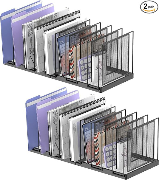 9-Section Desk File Organizer, Vertical File Holder, Mesh Desktop File Folder Metal File Organizer Stand for Office Home Classroom, Black, 2 Pack by JMHUD