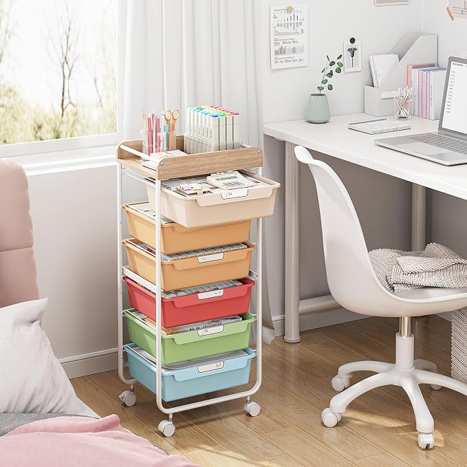 Utility Cart with 6 Drawers, Art Cart for Teacher Kid, Rainbow | Rolling Storage Cart for Crafters Artists Student Storage Arts Crafts & Study Supplies in Craft Room Dorm Classroom Kids Room - Image 2