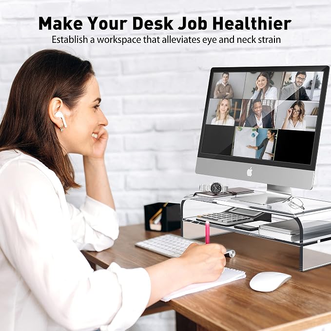 AboveTEK 2-Tier Acrylic Monitor Stand, Computer Riser for Home Office, Clear Monitor Riser for Keyboard Storage, 18.9" x 8.7" Multi Monitor Desk Stand for iMac Multi-Media Laptop Printer TV - Image 5
