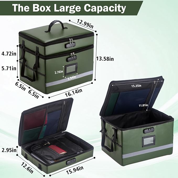 EXLIFBAG 2 Layer File Box with Lock, Portable Document Organizer Box with Handle, Fireproof File Box for Home Office, Legal File Organizer Storage - Image 3
