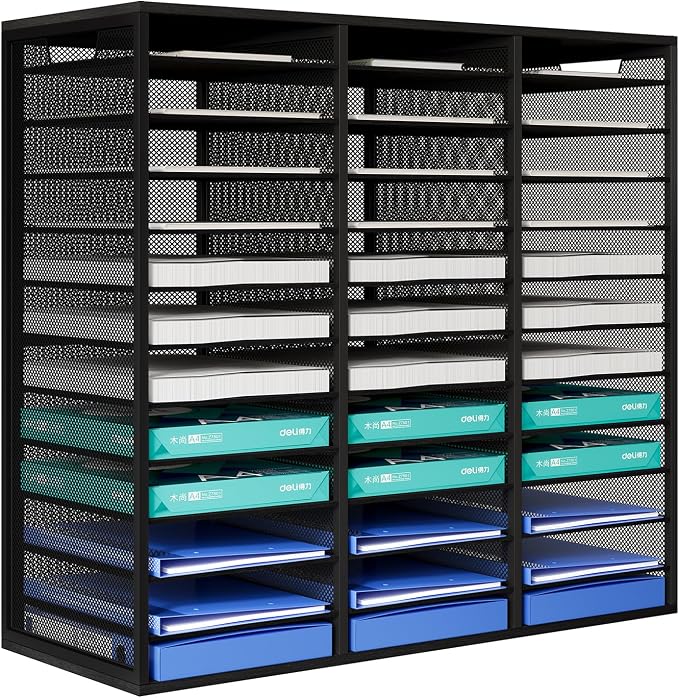 Mail Sorter Adjustable Countertop Mail Holder, Heavy Duty Literature Organizer, Student Mailbox for Classroom, Desktop Bill Paper Organizer for Office Home School, 36 Compartments, Black by PAG-Mass