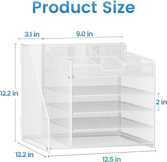 Lavatino Desk Organizer with File Holder, White 5-Tier Adjustable Paper Letter Tray for Office or Home Desk Organizers - Image 6