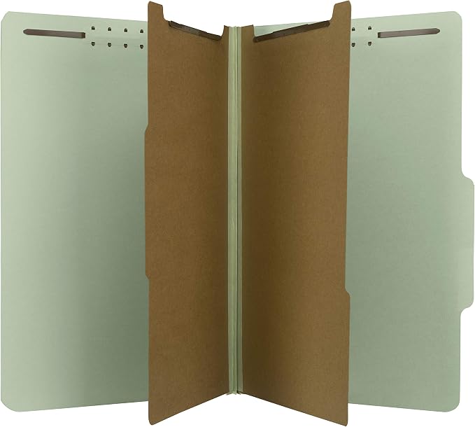The File King Pressboard Classification Pale Green Partition File Folder | Legal Size - Box of 10 | Two Dividers | Six 2” Durable Fastener Prongs | 2/5 Cut Top Tab | 2” Expansion by TheFileKing