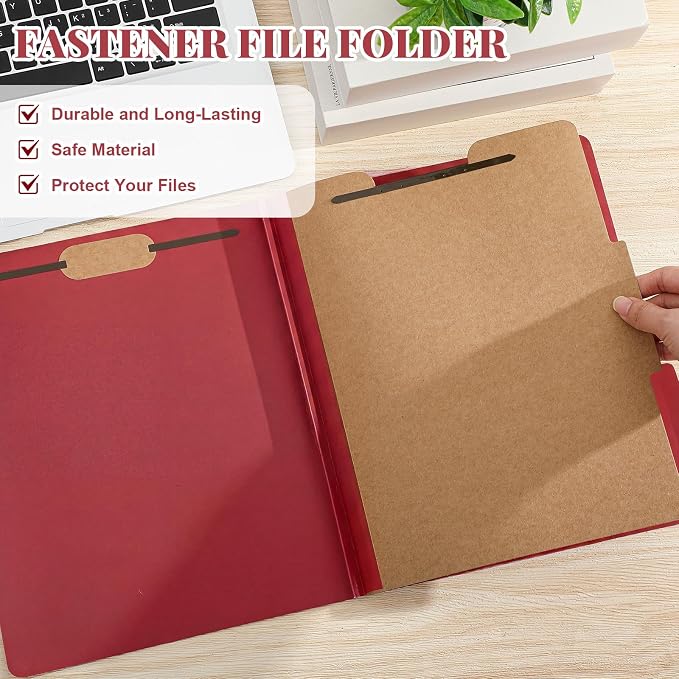 AmazingSpark 12 Pack Red Classification Folders Letter Size, 1 Divider, 1/3-cut Tab, File Folders with Fasteners, Prongs, Expanding File Organizer Bulk for Office Employee, Coworker, Staff - Image 3