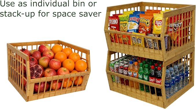 Bamboo Stackable, Open Front, Large Storage Bins - Lattice Design Set of 3 - Image 5