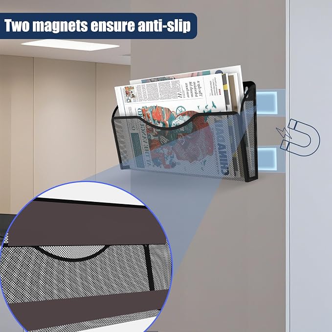 Magnetic File Holder 6 Pockets File Folder Organizer, Office Hanging Magazine Rack for File Cabinets, Magnetic Paper Holder, No Drilling Mail Organizer for Refrigerator, Office - Image 3
