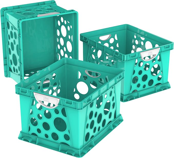 Storex Premium File Crate with Molded Handles – Letter and Legal Document and Folder Storage, Teal, 3-Pack (61694F03C) by Storex
