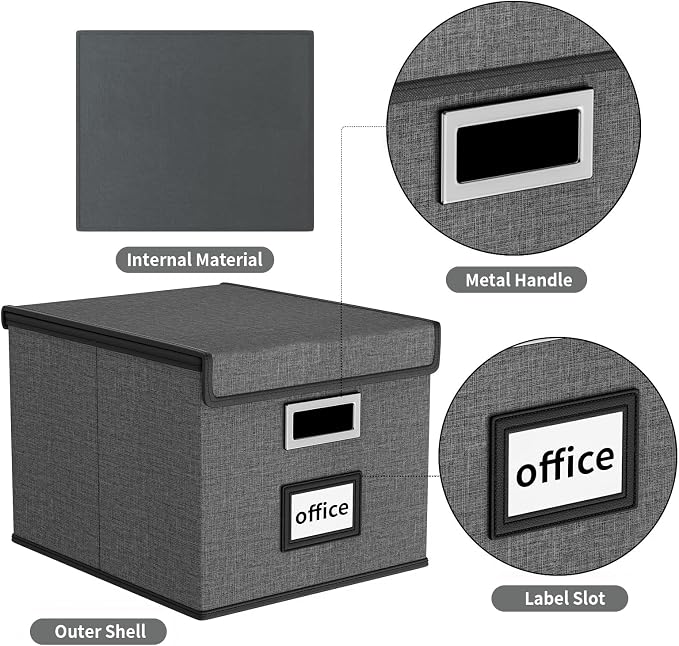 File Organizer Box with Lids, Collapsible File Folder Organizer | File Box with Plastic Slides for Document, Filing Bin for Letter Size Hanging File Folders (2 Pack, Dark Gray) - Image 4