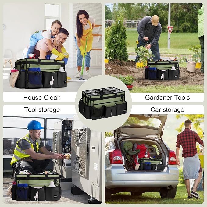 Large Cleaning Caddy Bag with Built-In Support Board, Cleaning Tote Organizer with Removable Divider, Supply Carryall with Adjustable Shoulder Strap and Waist Belt for Cleaners & Housekeeper - Image 7