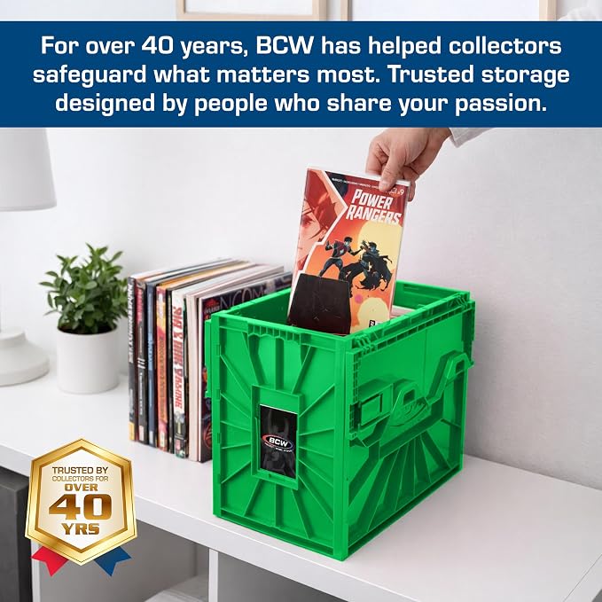 BCW Short Comic Book Bin | Holds 150 Comics | Stackable Plastic Storage | Acid-Free Organizer | Green, 2 Pack - Image 3