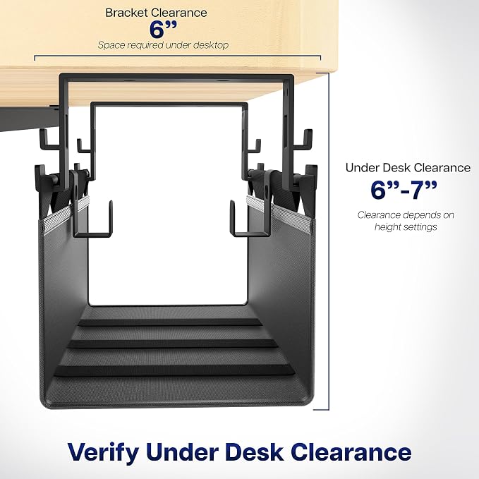VIVO Screw-on Under Desk 16 inch Fabric Cable Management Tray, Wire Concealer, Power Strip Storage, Workspace Organization, Easy Fold Down Access, Black, DESK-AC16F-S - Image 6