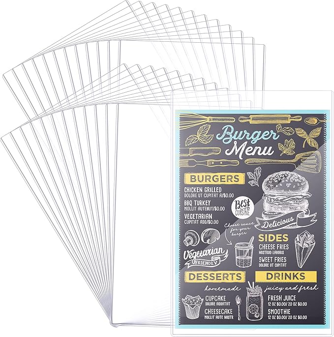 24 Pcs 11" x 17" Menu Cover, Rigid Print Protectors Double-Sided Clear Vinyl Menu Holder Heavy Duty Paper Sleeves Hard Plastic Poster Protector Sleeve for Page Sheet Photographs Document (24) by Unknown