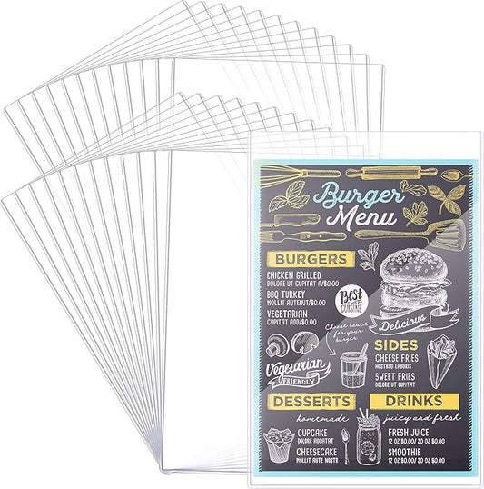 24 Pcs 11" x 17" Menu Cover, Rigid Print Protectors Double-Sided Clear Vinyl Menu Holder Heavy Duty Paper Sleeves Hard Plastic Poster Protector Sleeve for Page Sheet Photographs Document (24) by Unknown