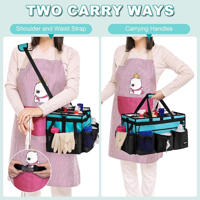 Extra-Large Wearable Cleaning Caddy With Detachable Divider,Cleaning Caddy For Cleaning Supplies Large Cleaning Supply Caddy With Adjustable Shoulder Strap & Waist Belt For Cleaners,Mint Green - Image 5
