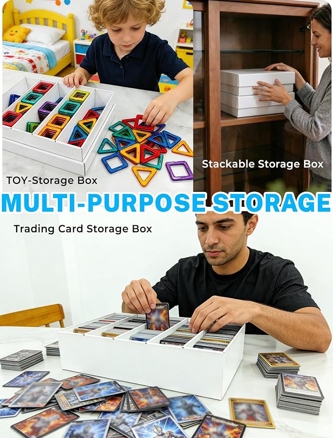 4-PACK 5 Row Trading Card Storage Box for 5000ct TCG / 3000ct Sports Cards | 4-Flap Structure Bulk Card Storage Box, Fit Sleeved / Toploaders / Magnetic Holders, Cardboard Storage Box With Divider - Image 7