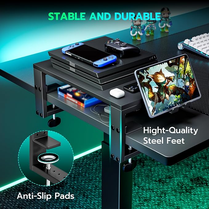 ARES WING Clamp-On 15" 3-in-1 Heavy Duty Desk Shelf Extender Black | Phone Headset holder Clamp Desk Extender Shelf,Desktop Organizer for Gaming and Office Accessories - Image 7