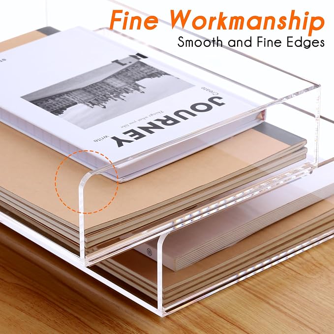 HeZone Paper Organizer, 2 Tier Stackable A4 Size Acrylic Letter Tray, Office/Home/School Organization - Clear - Image 6