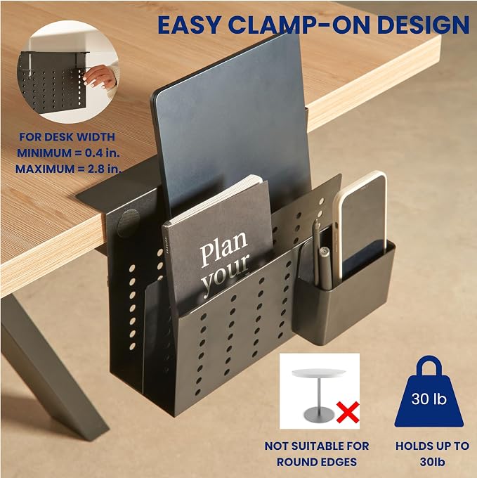 GAROOD Laptop Side Storage Vertical Stand Under Desk top Storage Clamp On Desktop Shelf Hanging Desk Organizer Computer Mount Side Table Organizer Caddy Book Caddy - Two Tier Black - Image 4