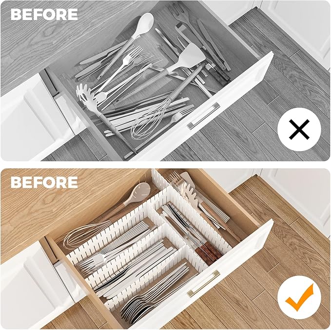 Adjustable Drawer Dividers Organizer for Kitchen, Bedroom, Dresser, Socks, Underwear, Makeup Storage, White (8) - Image 4