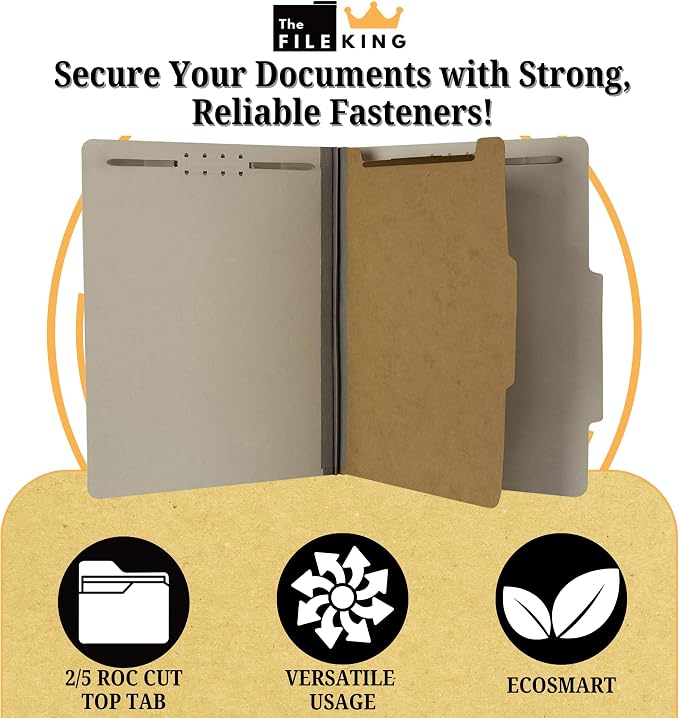 The File King - Pressboard Classification Partition File Folder - Letter Size - Top Tab with Dividers and Fasteners for Filing Cabinets and Drawers - Box of 10 - Image 3