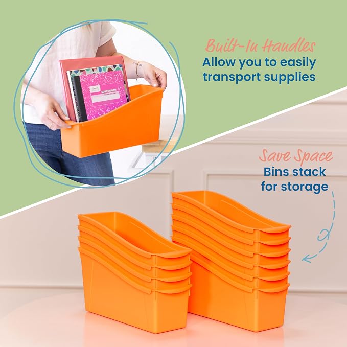 ECR4Kids Linking Plastic Storage Book Bin, Multipurpose Organization, Neon Orange, 10-Piece - Image 4
