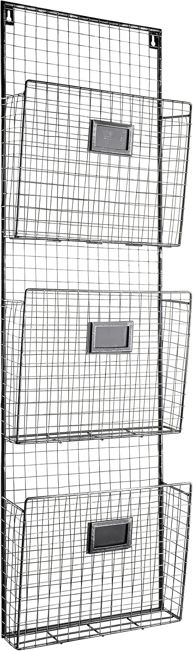 Three Tier Wall File Holder – Durable Pewter Metal Rack with Spacious Slots for Easy Organization, Mounts on Wall and Door for Office, Home, and Work by Designstyles
