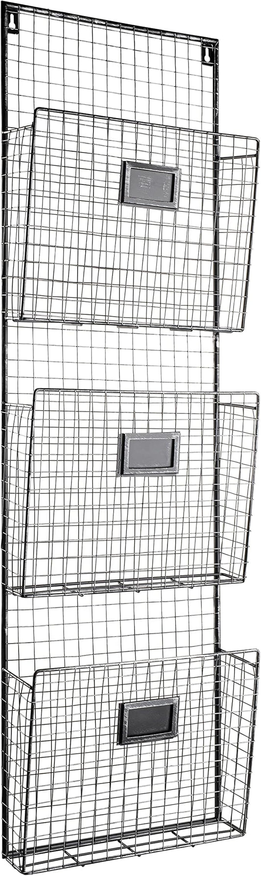 Three Tier Wall File Holder – Durable Pewter Metal Rack with Spacious Slots for Easy Organization, Mounts on Wall and Door for Office, Home, and Work by Designstyles