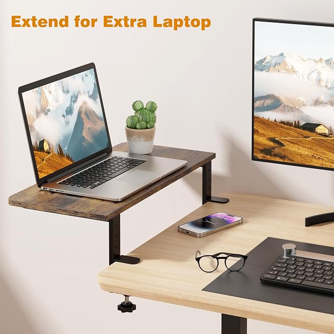 Desk Extender, 22-inch Clamp-On Desk Shelf, Height-Adjustable Desktop Shelf Organizer for Monitors Office and Gaming Accessories, Arm Support Table Extension, 44lbs Heavy Duty, Dark Brown - Image 4