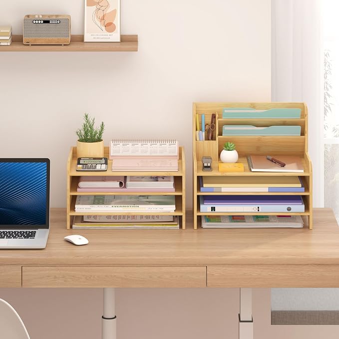Bamboo File Organizer for Desk, Desktop Paper Tray and Mail Holder | Three open tiers keep A4/letter paper, folders, bills and mail sorted, visible and easy to reach while saving desk space - Image 4