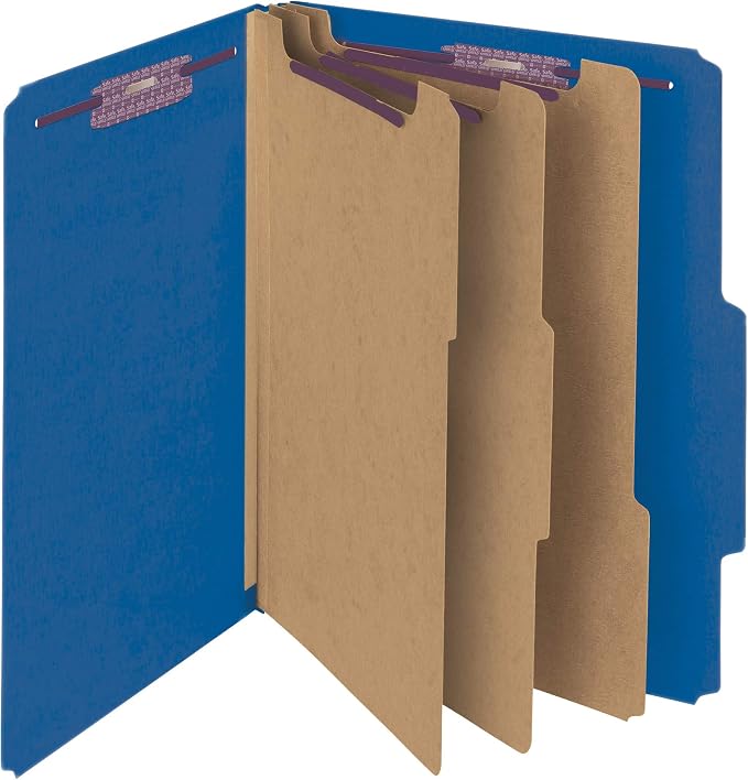 Smead Pressboard Classification File Folder with SafeSHIELD® Fasteners, 3 Dividers, 3" Expansion, Letter Size, Dark Blue, 10 per Box (14096) (Pack of 1) by SMEAD