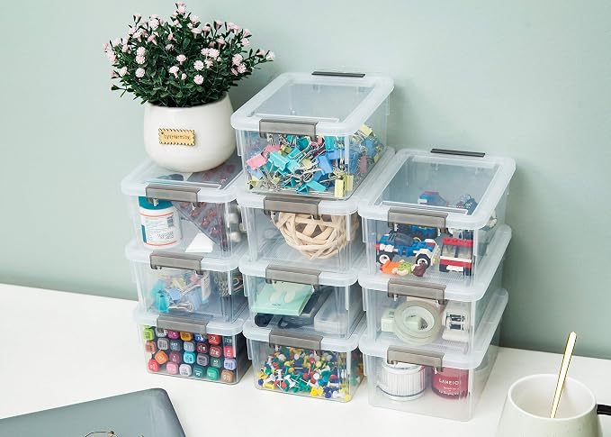 Citylife 10Packs 1.3Qt Small Storage Bins with Lids,Stackable Clear | Plastic Containers for Beads, Buttons, Sewing Supplies, Office Supplies and Small Toys - Image 4