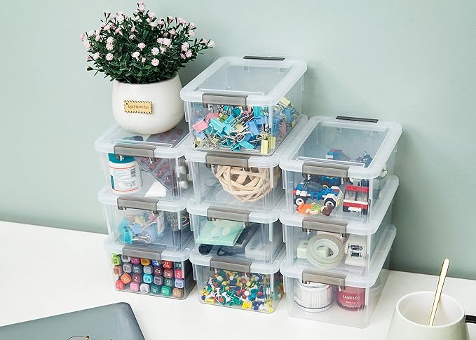 Citylife 6Packs 1.3Qt Small Storage Bins with Lids,Stackable Clear | Plastic Containers for Beads, Buttons, Sewing Supplies, Office Supplies and Small Toys - Image 7