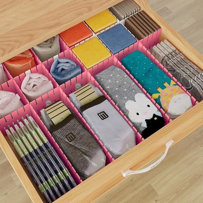 Adjustable Drawer Dividers, Cut to Fit Plastic Organizer Strips, 8-Pack | Plastic Drawer Dividers for Organizing Utensils Socks Underwear Makeup in Kitchen Bedroom Drawers Bins Fridge Compartments - Image 5