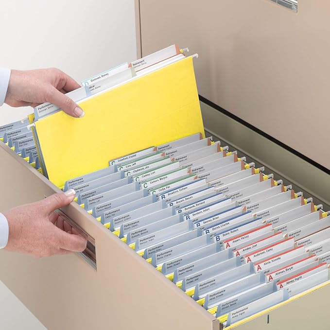 Smead TUFF Hanging File Folder with Easy Slide Tab, 1/3-Cut Sliding Tab, Letter Size, Yellow, 18 per Box (64044, Rod Color May Vary) - Image 2