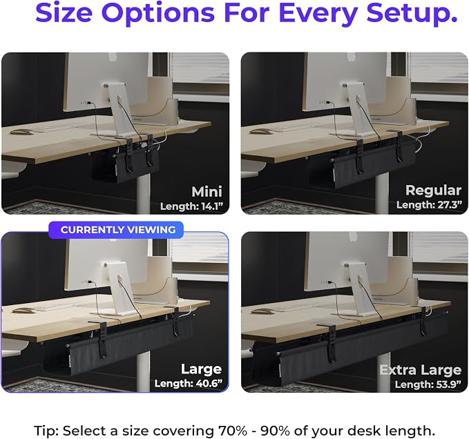Original No Drill Under Desk Cable Management Tray 40.6" - Premium Black Fabric Cable Management Under Desk - Clamp/Screw Mount Cord Organizer - Supports Upto 66lbs - Large - Image 4