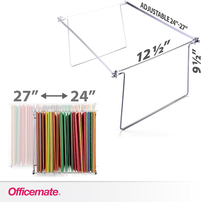 Officemate Hanging File Frame, Letter Size (Fits 24″–27″), Adjustable Heavy-Duty Steel File Drawer Organizer for Desks, Cabinets & Shelves (91964) - Image 2