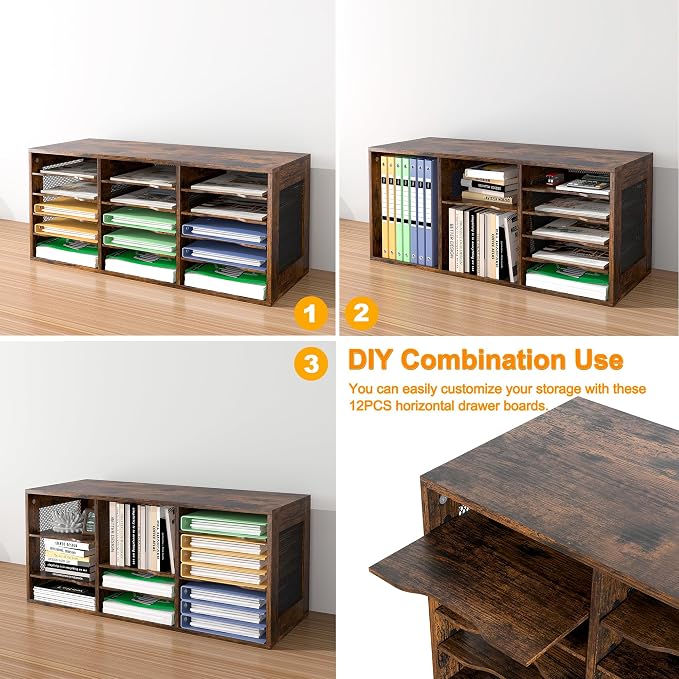 Mail Sorter Organizer, Wood Literature Organizer, Student Mailbox for Classroom, Desktop Bill Paper Organizer for Office Home School, 15 Compartments, Antique Brown - Image 4
