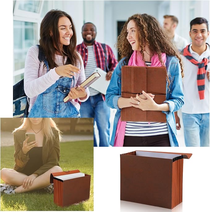 PerKoop 1 Pcs Expanding File Folder with Flap 7 Inch Expansion Expanding File Wallet with Elastic Cord Closure Letter Size Heavy Duty Document Organizer, 10 Slots, Brown - Image 5