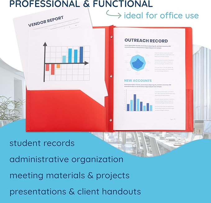 Blue Summit Supplies 30 Plastic 2 Pocket Folders with Prongs, Assorted | Durable 0.35mm poly, 2 pockets, for school, office, and report organization - Image 6