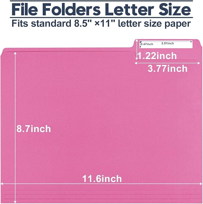 File Folders,150 Pack Letter Size Colored File Folders,8.5" x 11",1/3 Cut Tab Folder,Bulk Durable Paper Folders with Blank Labels for Office Business School Home Use,Bright Pink - Image 2