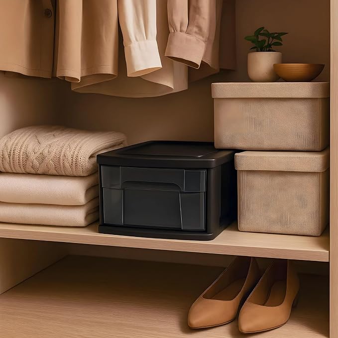 HOMZ 1 Drawer Storage Cart, Medium Plastic Container, Black Frame, 2 Pack | 14.25" Wide Medium Tote with 1 Smoke Tint Drawer for Organizing Bathrooms, Bedrooms, Home Offices, Closets, and Dorm Rooms - Image 2