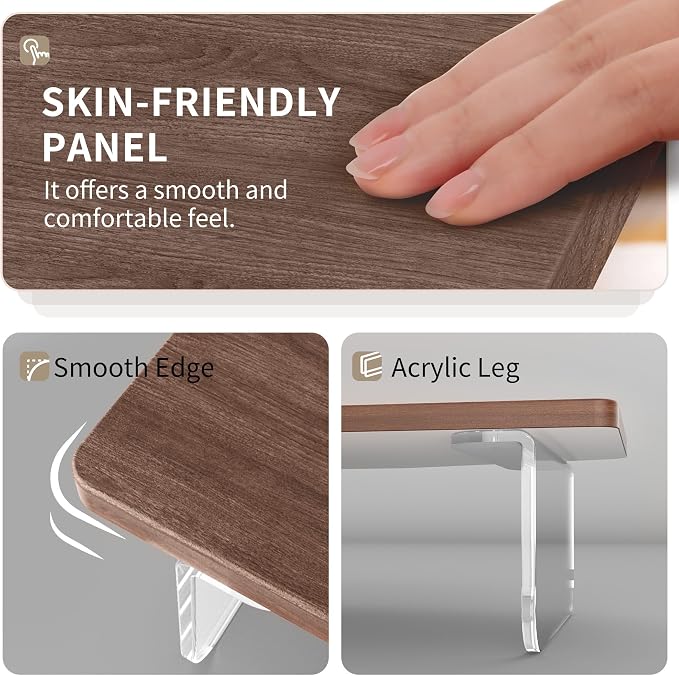 AFOOYO LED Dual Monitor Stand Riser for 2 Monitors,Office Desktop Wooden Stand Adjustable Length and Angle 3 Shelf,Extra Long Multifunctional Stand up to 44.4" for Computer,Laptop,TV,Walnut Finish - Image 6