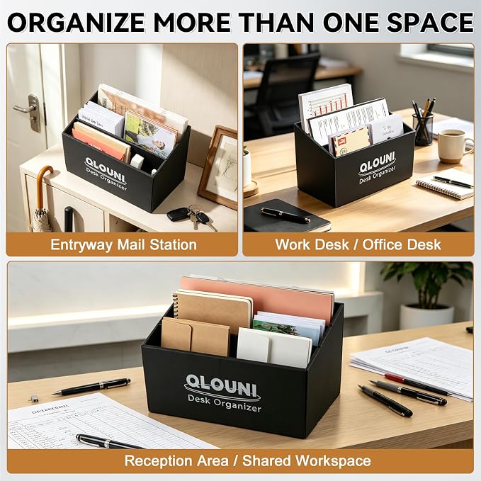 5 Pack Desktop Mail Organizer, 3-Compartment Stepped Mail Sorter for Desk, Letter Holder for Bills, Envelopes, Papers and Documents, Home Office, Reception, Entryway and Countertop, Dorms - Image 3