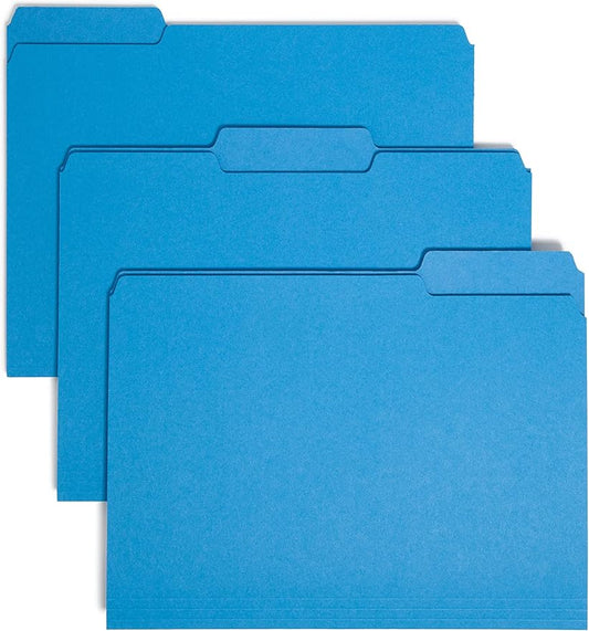 Smead Interior File Folder, 1/3-Cut Tab, Letter Size, Sky Blue, 100 per Box, Expandable File Folders for Filing Cabinet by SMEAD