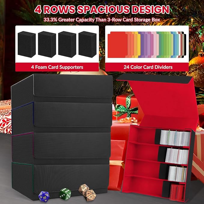 AOBOPLE 3200+ Trading Card Storage Box with Magnetic Closure, PU Leather | 4-Row Card Box,24 Dividers + 4 Foam Supports,Card Organizer For MTG TCG Magic Sports Cards,Gift For Collectors - Image 6
